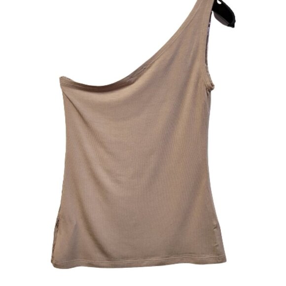 Taupe Color  One Shoulder Glitter Top Size M - Picture 4 of 9